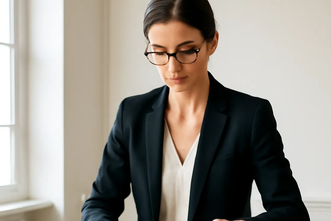 Formatrice organisant ses supports pédagogiques protégés par une clause de propriété intellectuelle