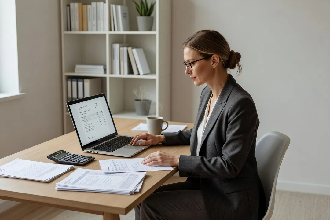 Formateur préparant une facture et suivant ses paiements sur ordinateur portable