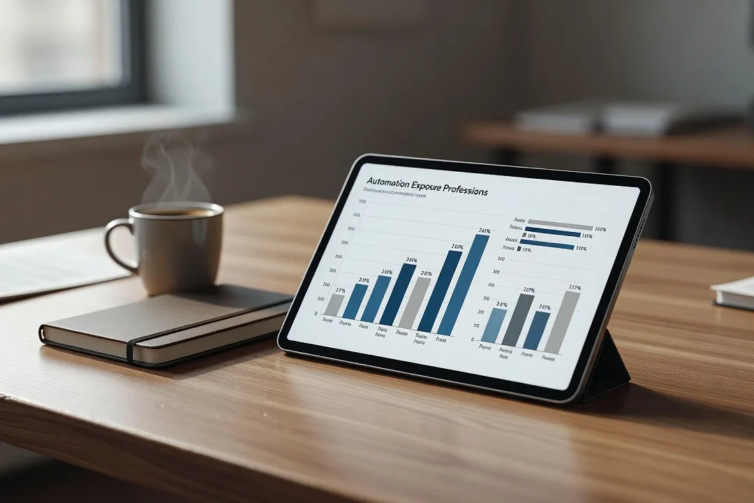 Graphique de données sur tablette illustrant l'analyse des compétences et métiers impactés par l'intelligence artificielle