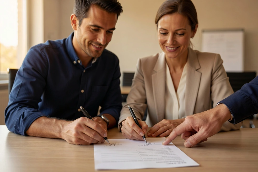 Stagiaires signant une feuille d'émargement en salle de formation sous le contrôle du formateur