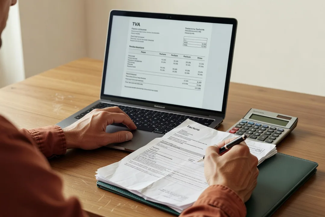 Facture de formation professionnelle sur un bureau avec ordinateur portable et documents