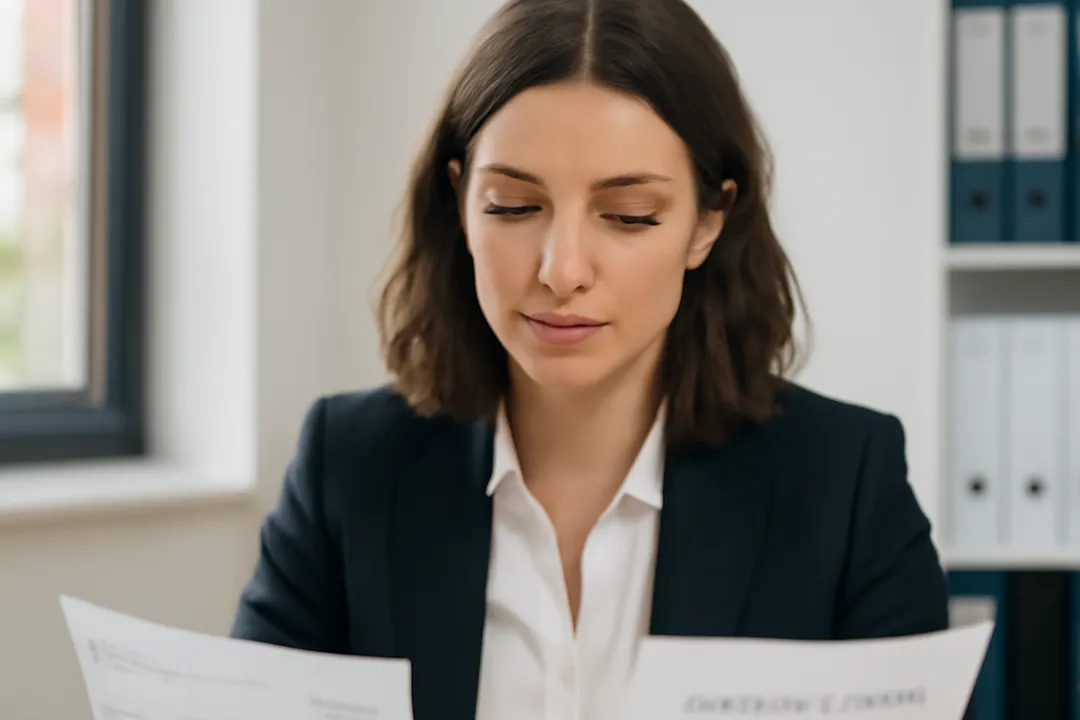 Formatrice occasionnelle examinant un bulletin de paie et un contrat de travail