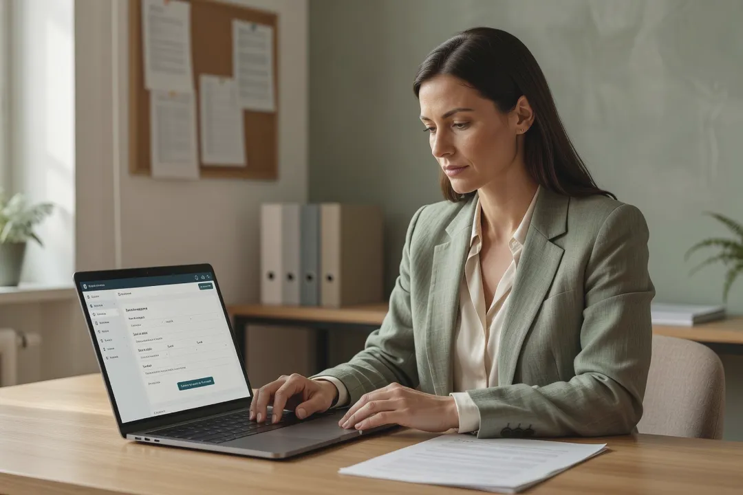 Formatrice utilisant un logiciel de gestion administrative pour générer des conventions de formation