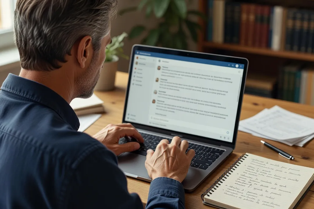 Formateur rédigeant un prompt détaillé dans une interface de chat IA sur un ordinateur portable