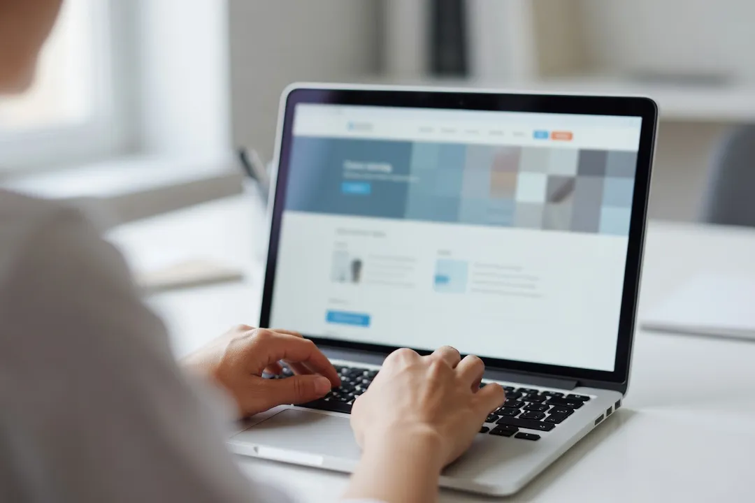 Professionnel consultant un intranet institutionnel sur un ordinateur, bureau lumineux