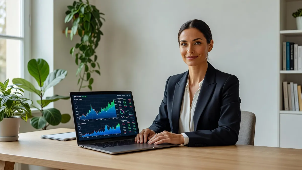 Formatrice indépendante en micro-entreprise consultant son chiffre d'affaires sur un ordinateur portable