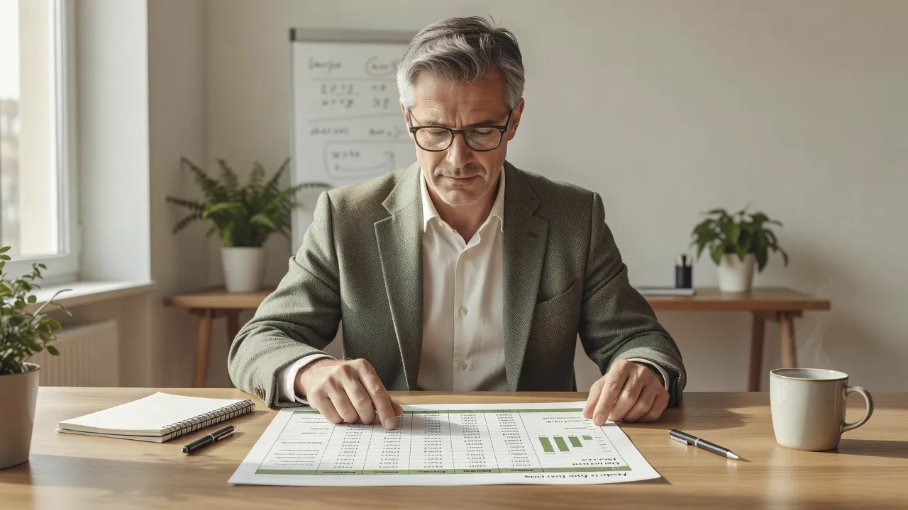 Formateur indépendant analysant ses charges et son seuil de rentabilité sur un tableau de calcul